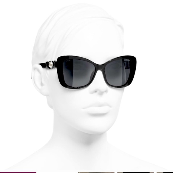 CHANEL 5445-H 501/S4 Black Cat Eye Butterfly Pearl Sunglasses - Picture 1 of 11